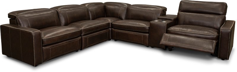 Chocolate Brown Leather 6 Piece Power, Corry 6 Piece Leather Power Reclining Sectional Sofa Brown