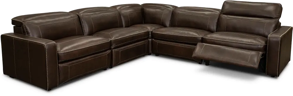 Spaces Brown Leather 5 Piece Power Reclining Sectional-1