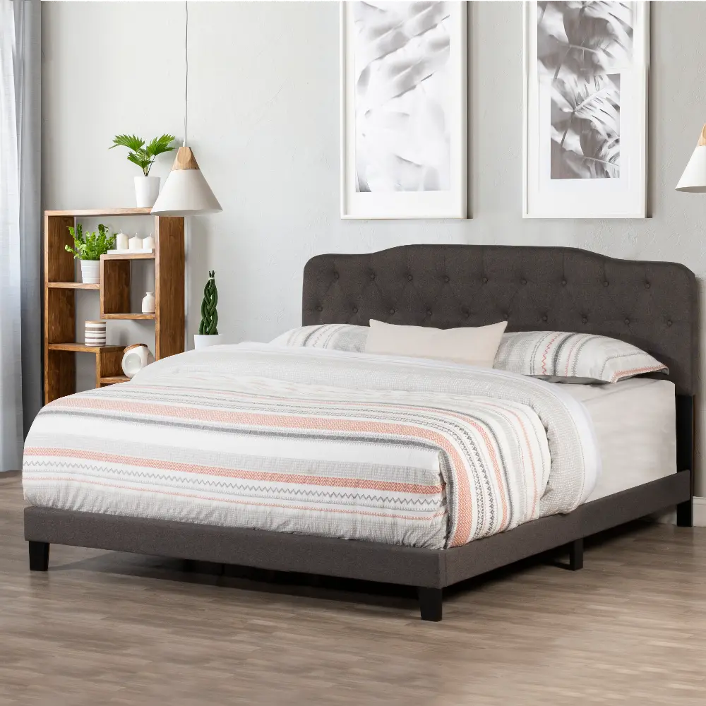 Traditional Stone Gray King Upholstered Bed - Nicole-1
