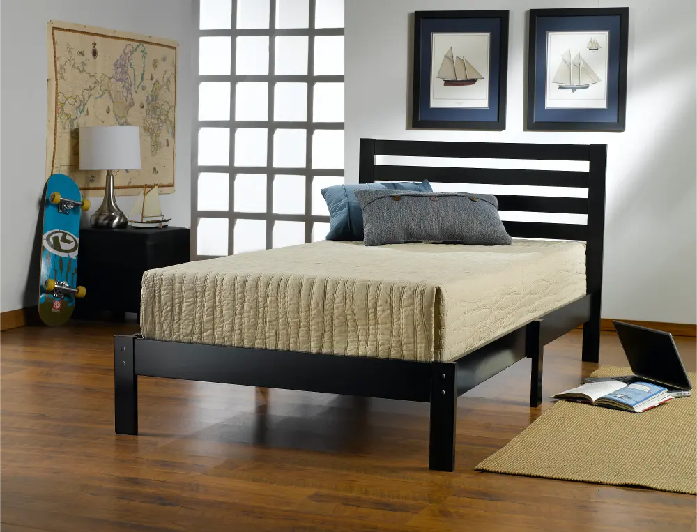 Contemporary Black Twin Platform Bed - Aiden-1