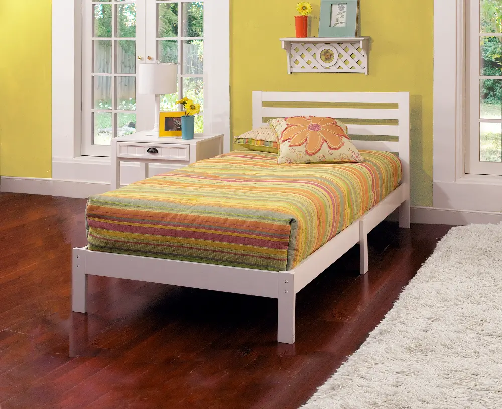 Contemporary White Twin Platform Bed - Aiden-1