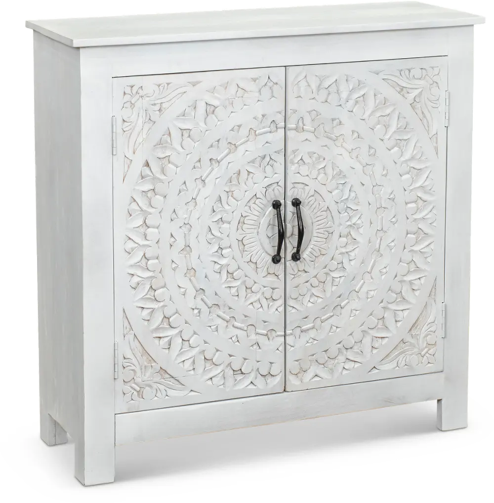 White Carved Small Accent Cabinet-1