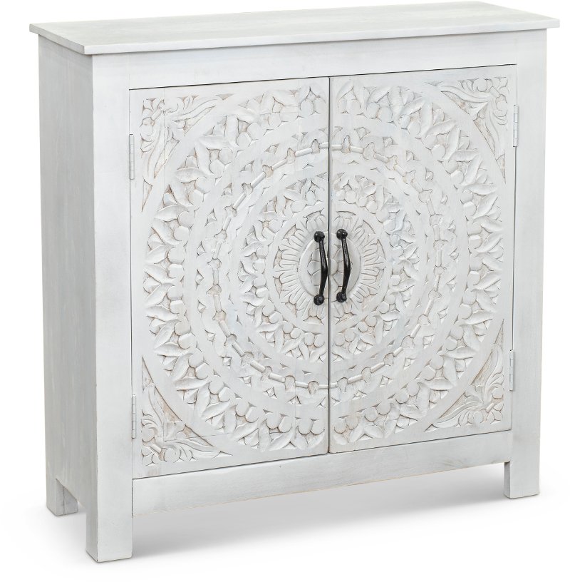 White Carved Small Accent Cabinet Rc, Small Black Accent Cabinet With Doors