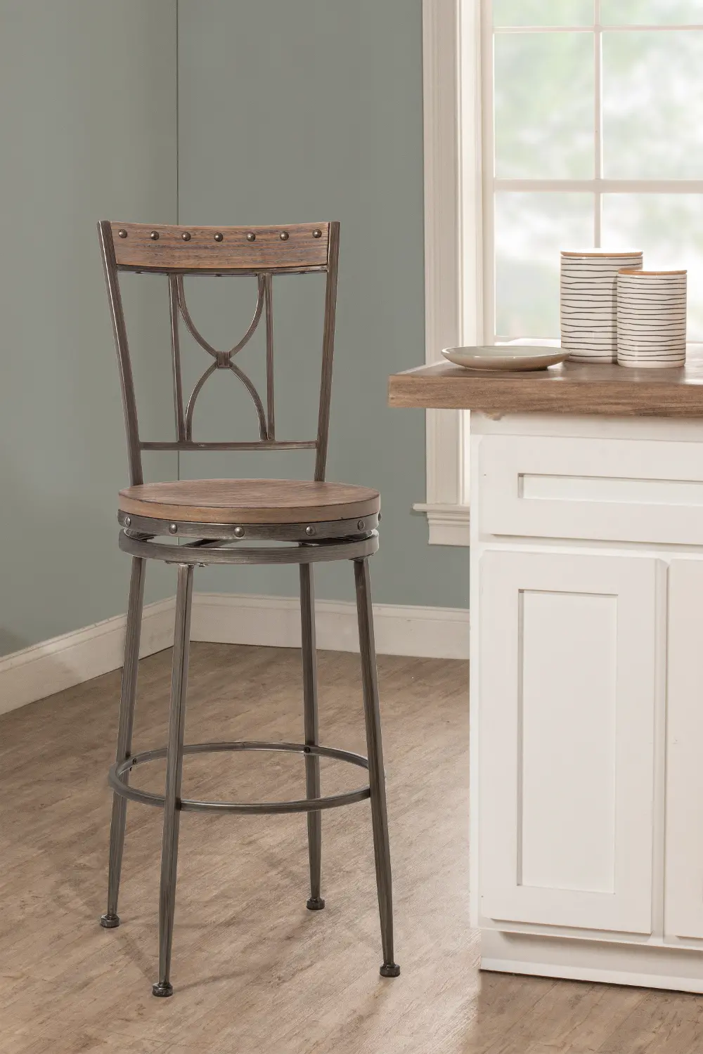 Distressed Gray and Brown Swivel Counter Height Stool - Paddock-1