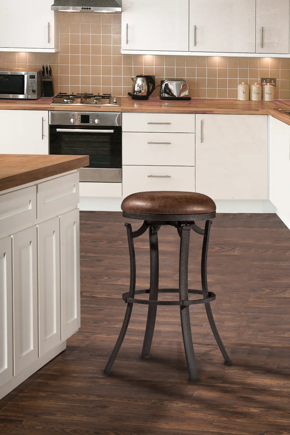 Black and Brown Backless Swivel Counter Height Stool - Kelford-1