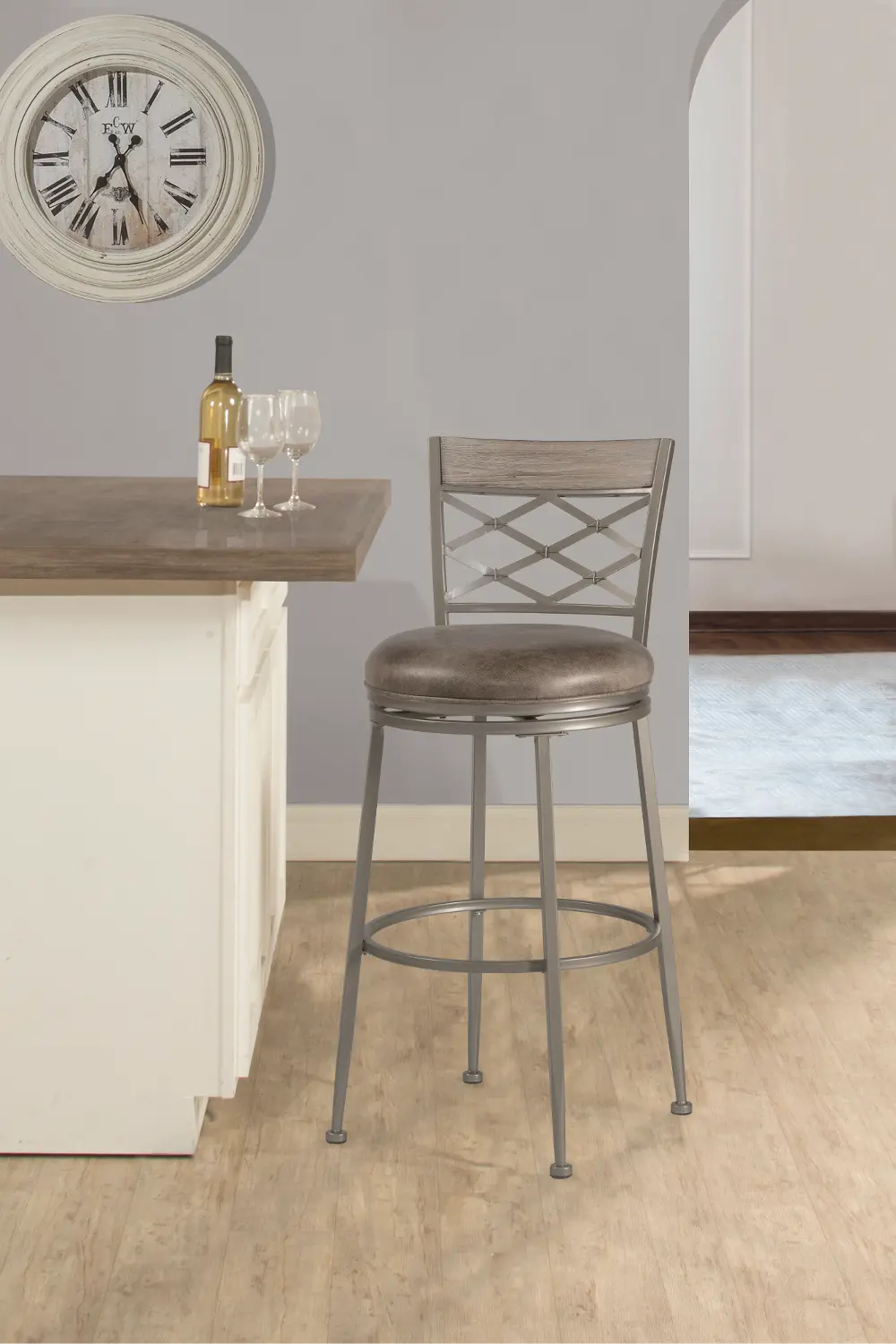 Contemporary Pewter Gray Swivel Counter Height Stool - Hutchinson-1