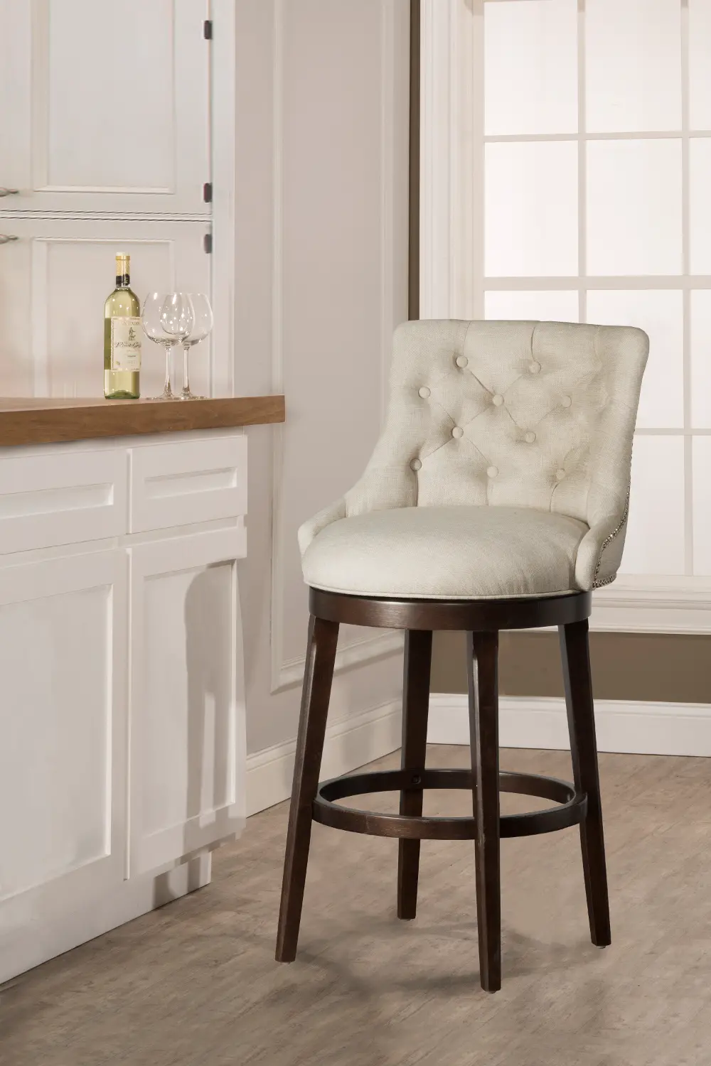 Halbrooke Traditional Cream Tufted Swivel Counter Height Stool-1