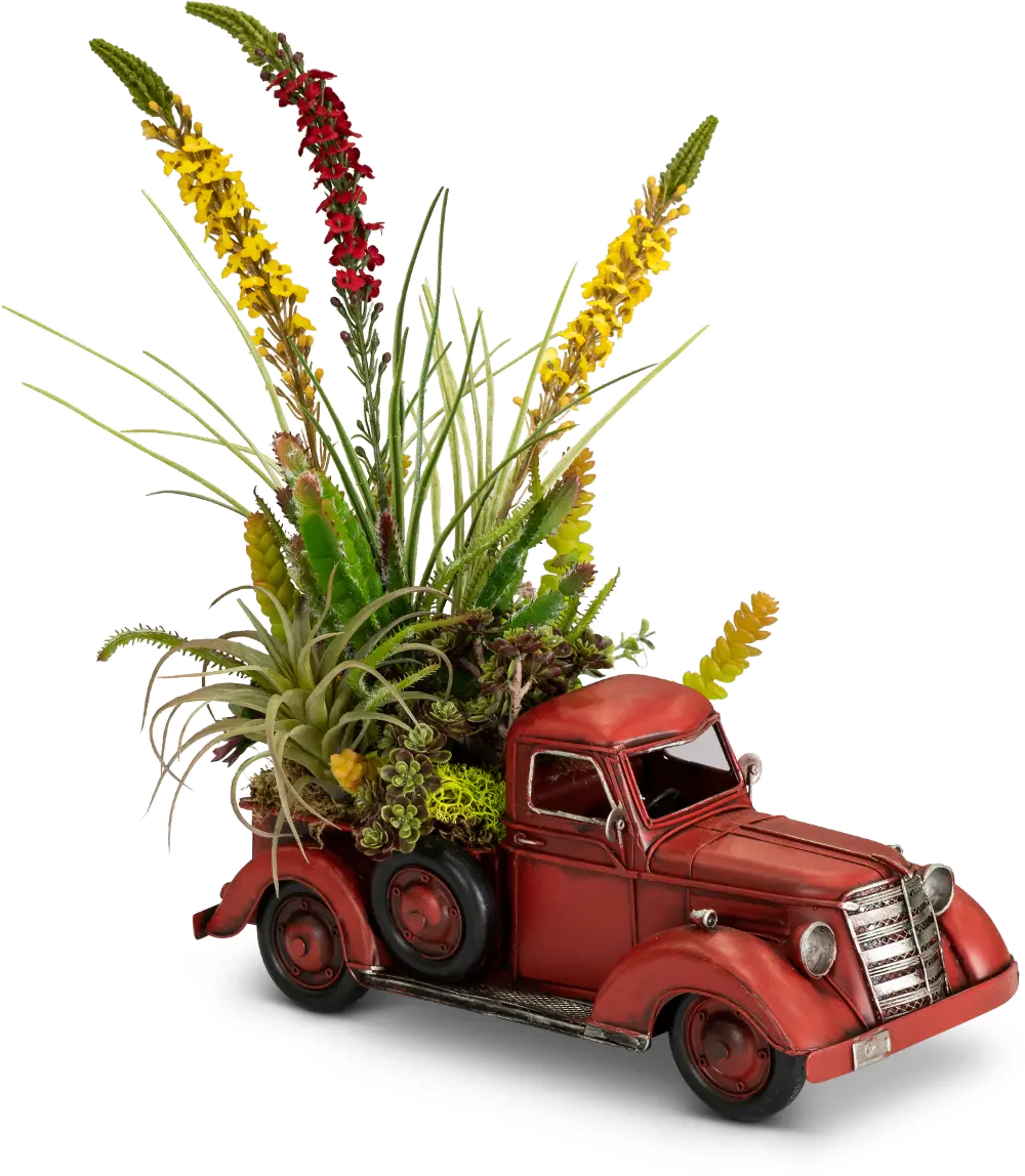 Red Truck Faux Flower Arrangement-1