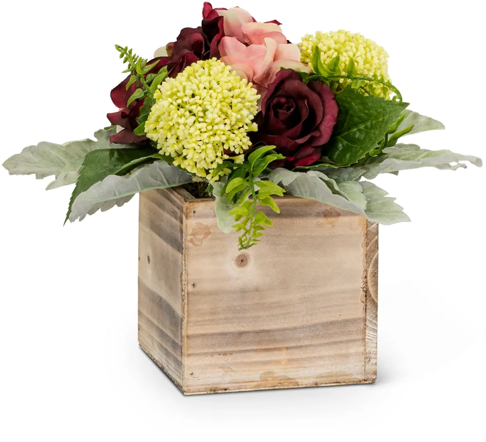 Faux Burgundy Rose Box Arrangement-1