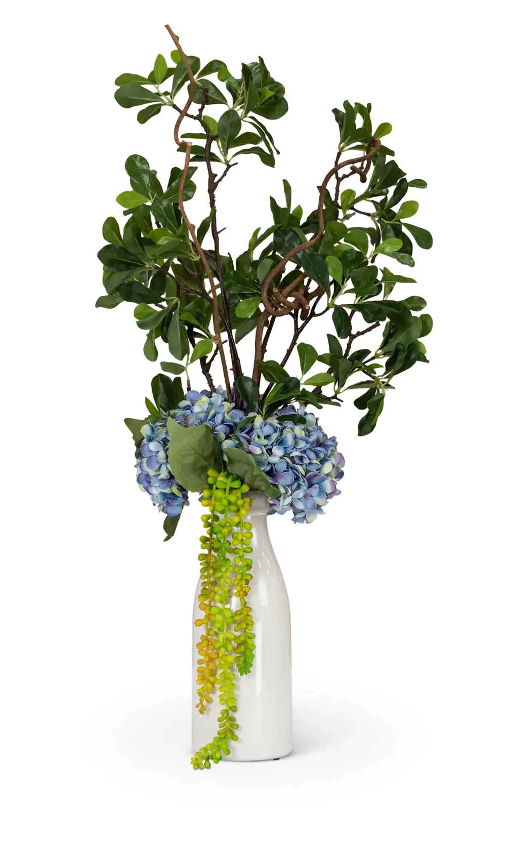 32 Inch Green and Blue Faux Arrangement in White Milk Jug-1