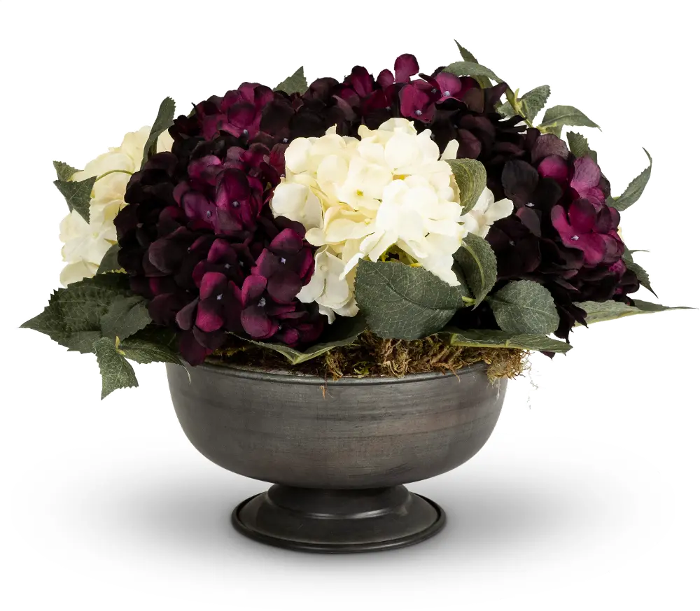 Faux Plum Hydrangea Bowl Floral Arrangement-1