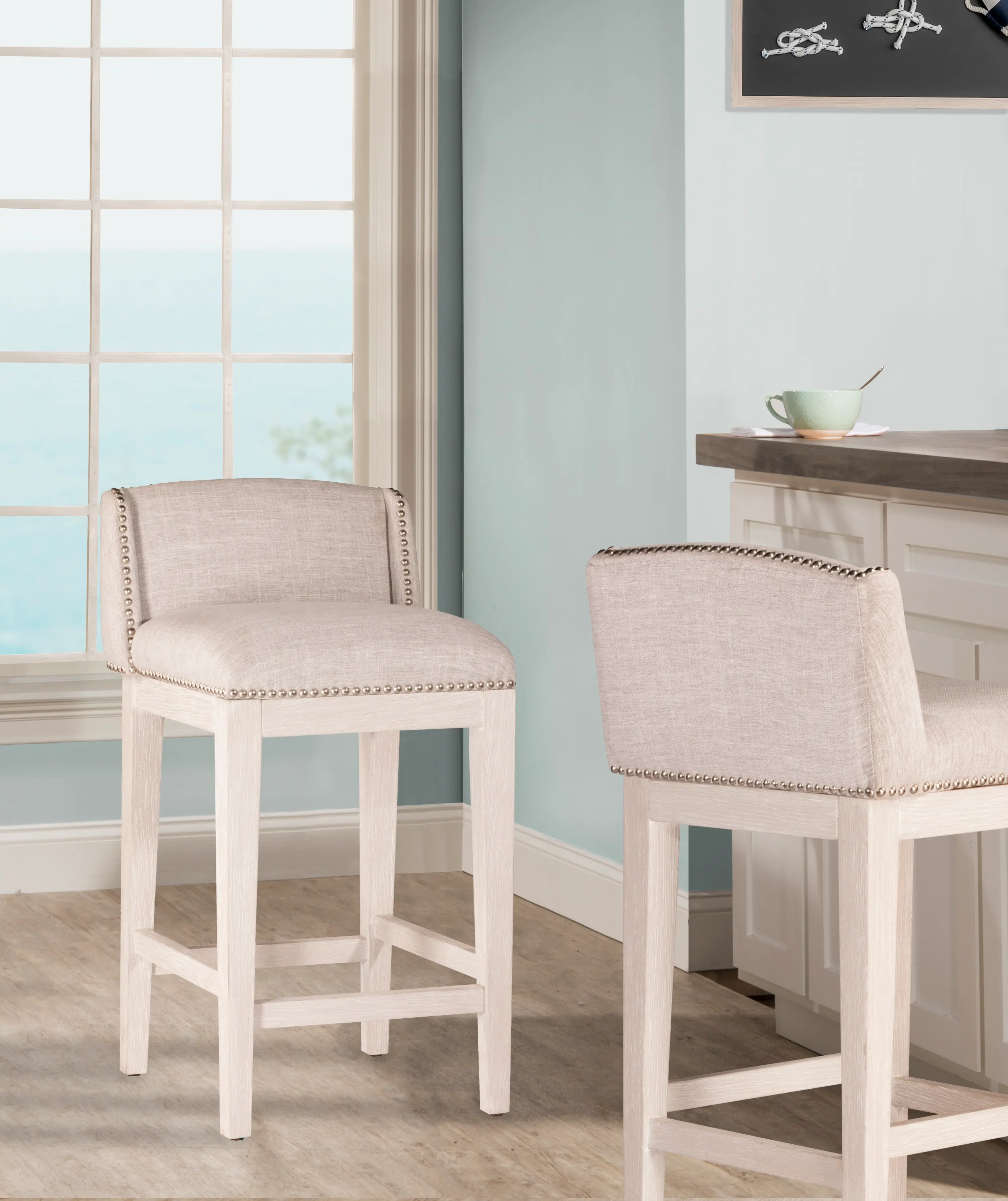 Photos - Chair Hillsdale Furniture Off White Upholstered Counter Height Stool (Set of 2)