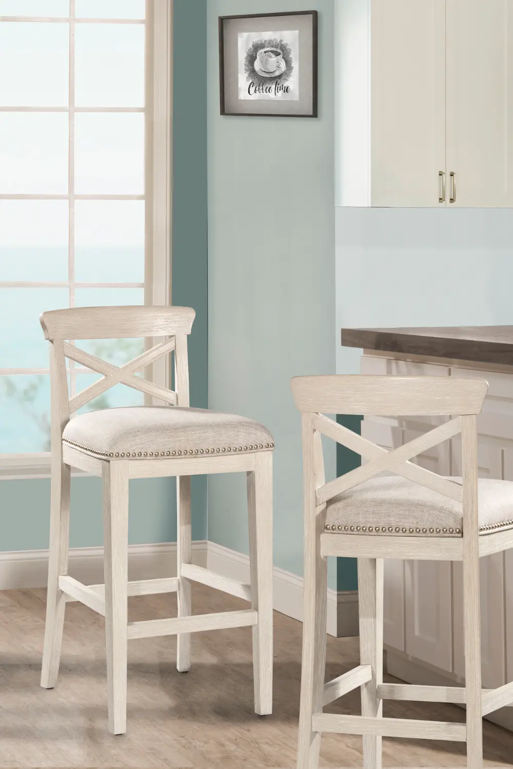 White Low Back Upholstered Counter Height Stool (Set of 2) - Bayview-1