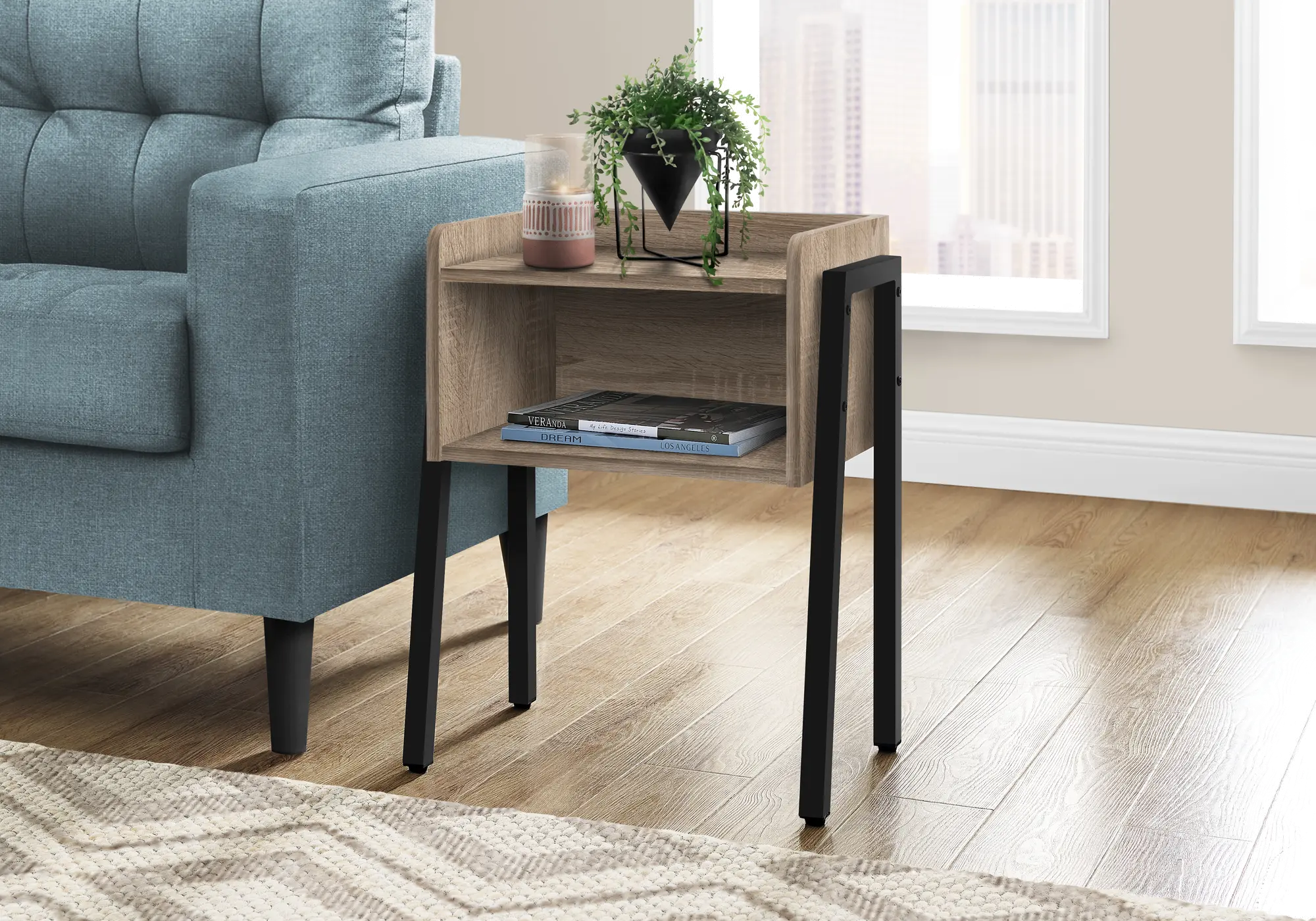 Contemporary Black and Taupe End Table - Mavis