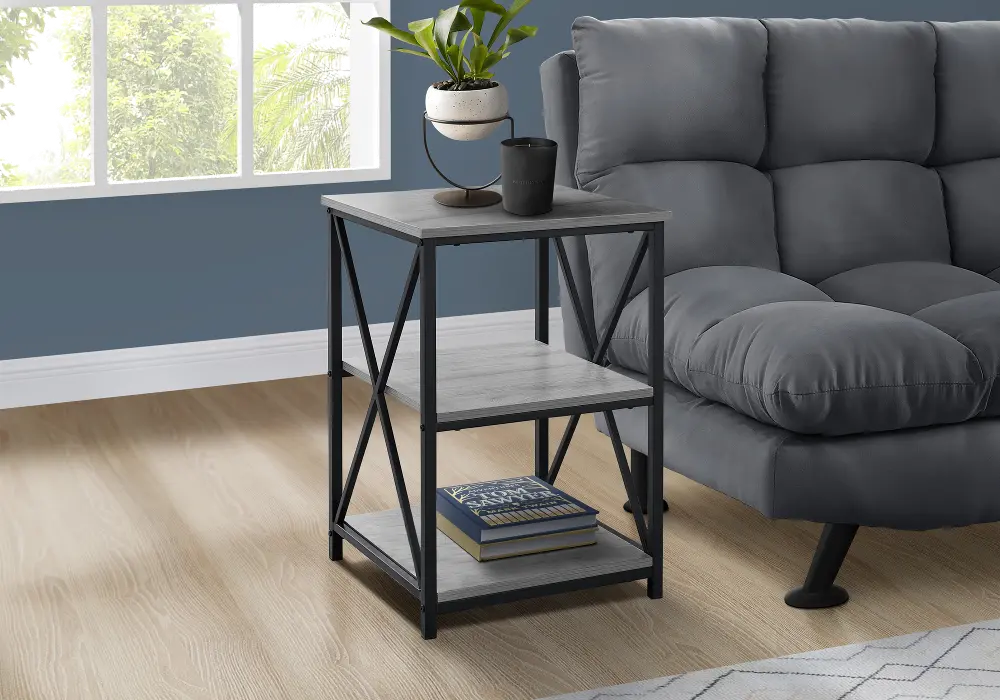 Gray and Black End Table - X Frame-1