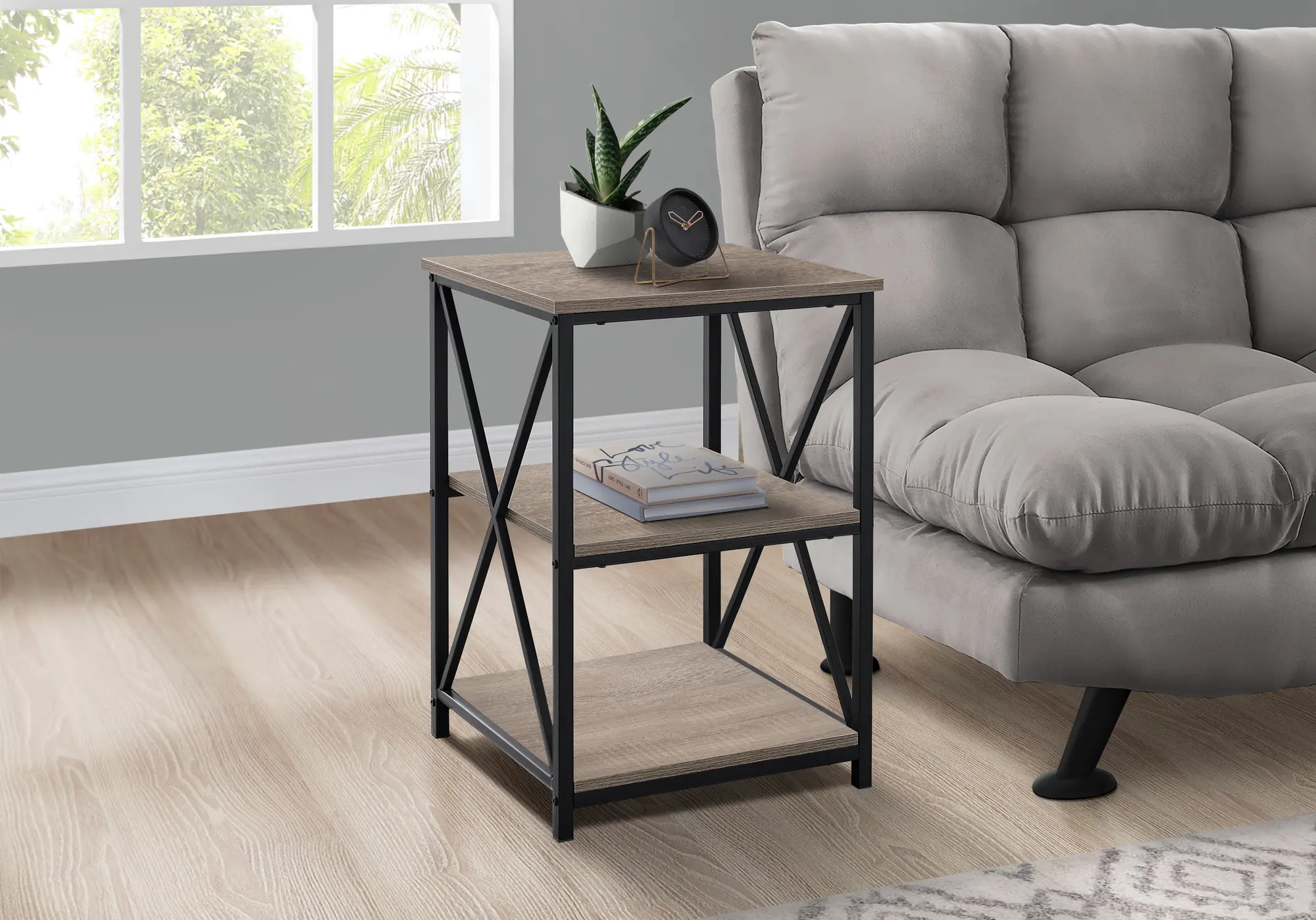 Photos - Dining Table Monarch Specialties Taupe and Gray End Table - X Frame I 3597 