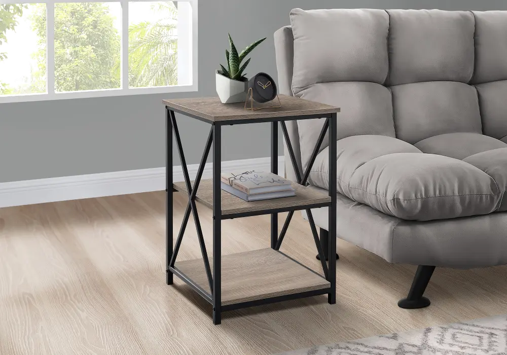 Taupe and Gray End Table - X Frame-1