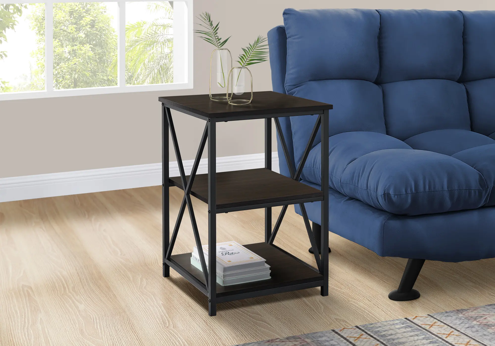 Espresso and Black End Table - X Frame