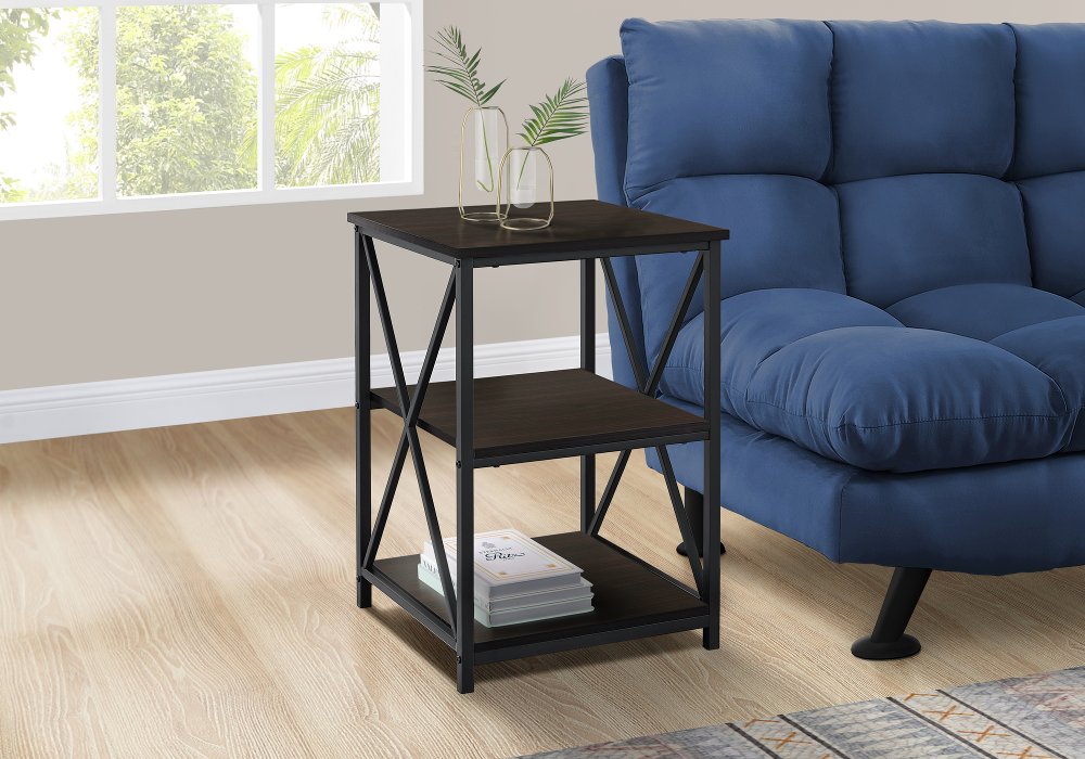 112056342 Espresso and Black End Table - X Frame sku 112056342