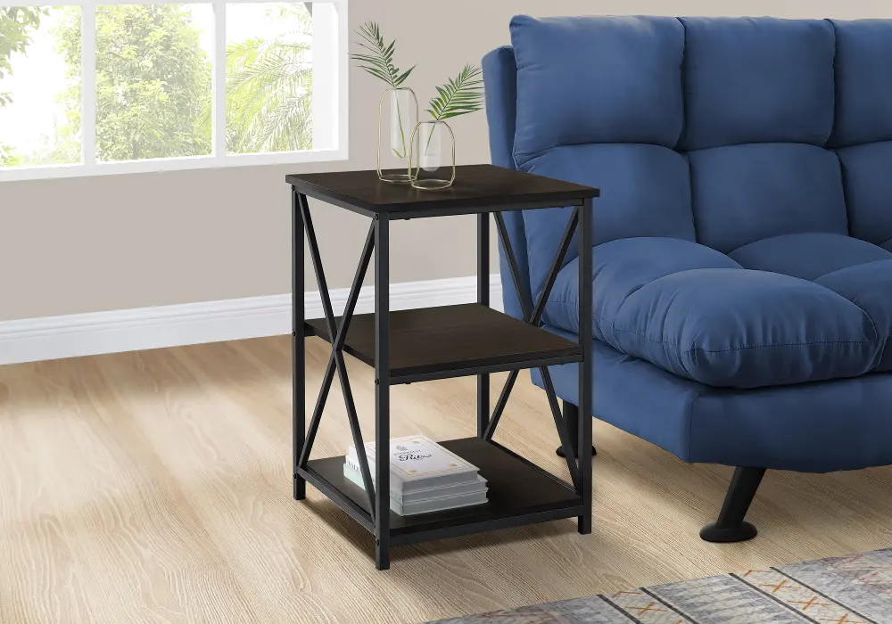 Espresso and Black End Table - X Frame-1