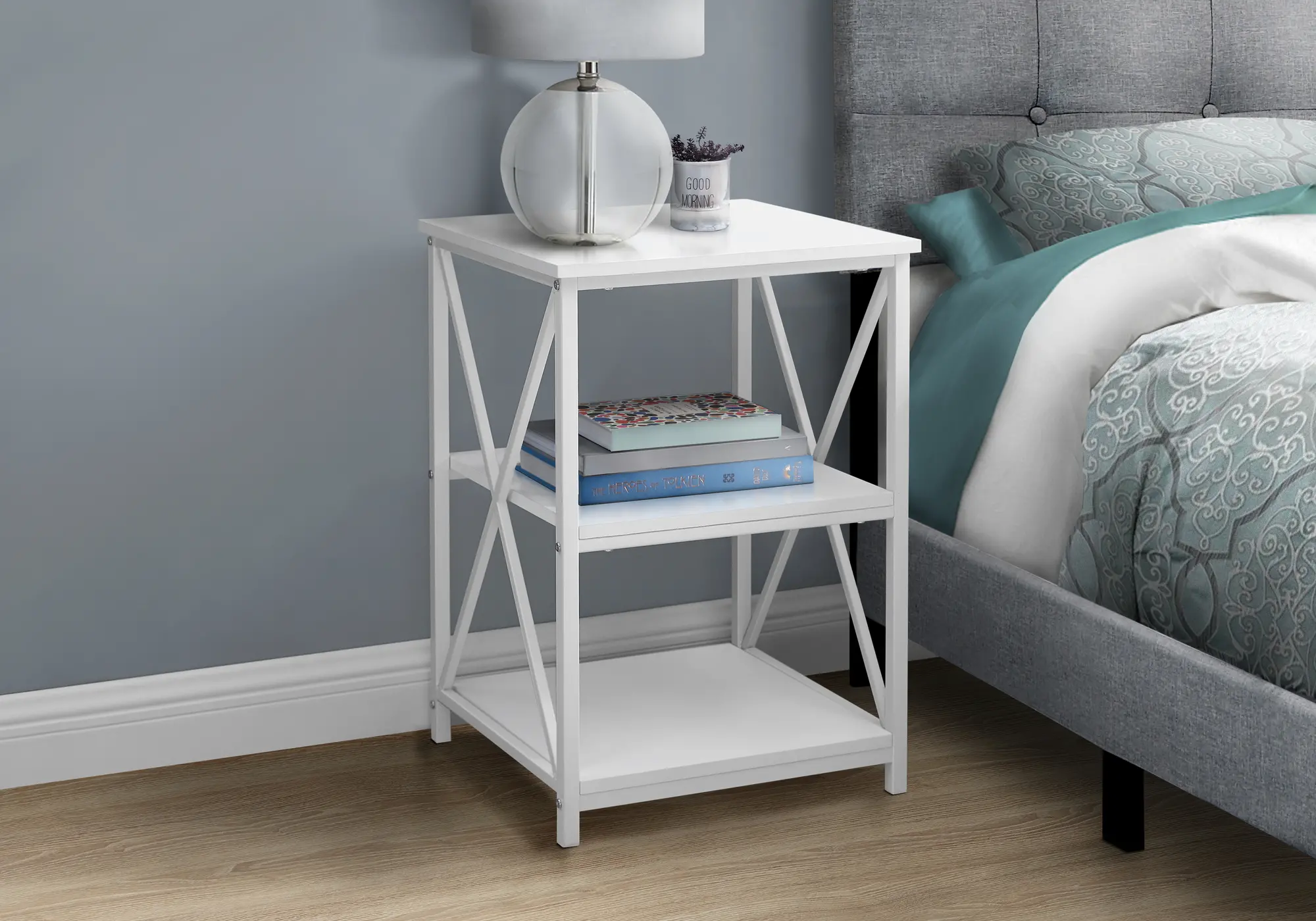 Contemporary White End Table - X Frame