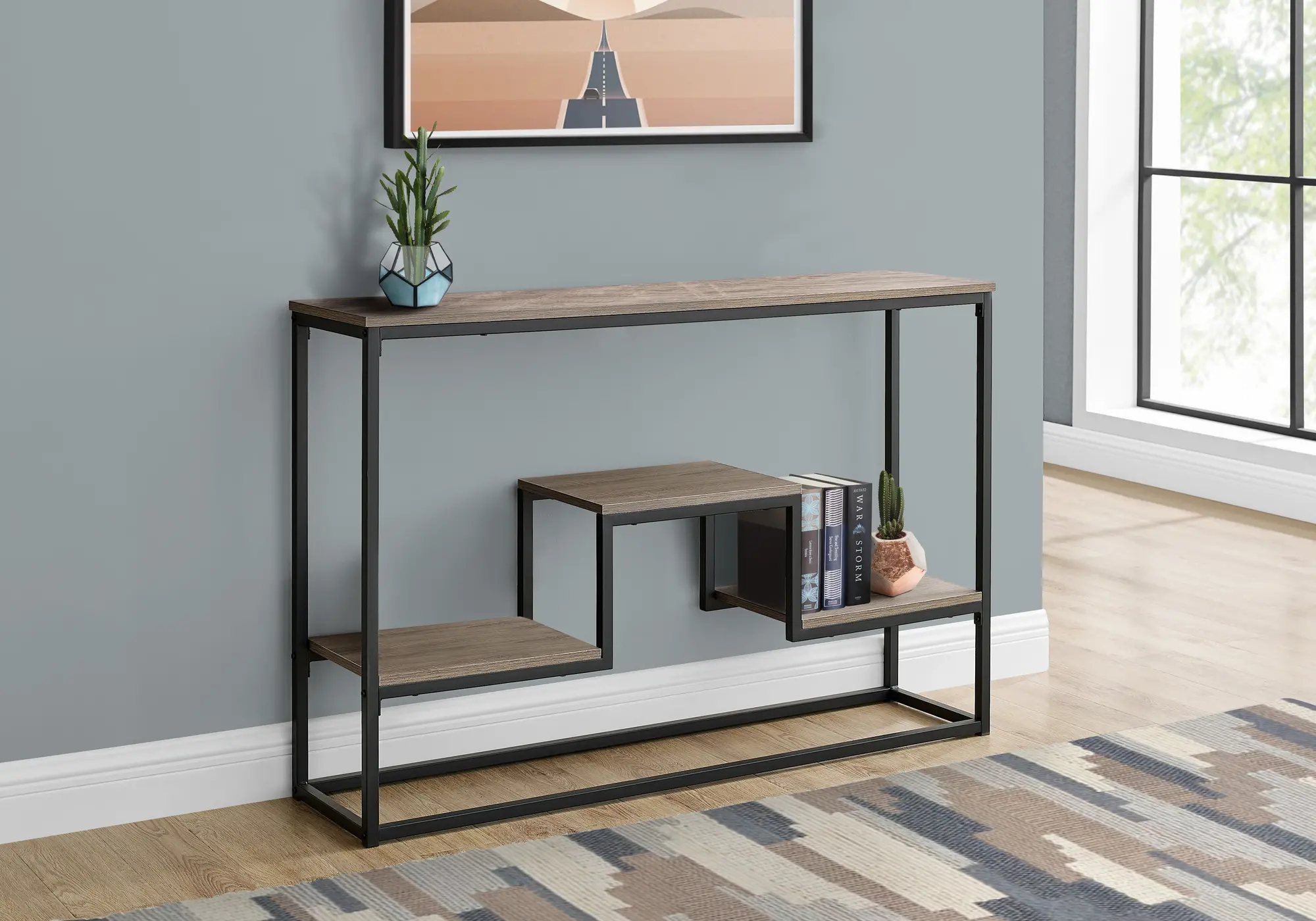Contemporary Taupe and Black Sofa Table - Luka