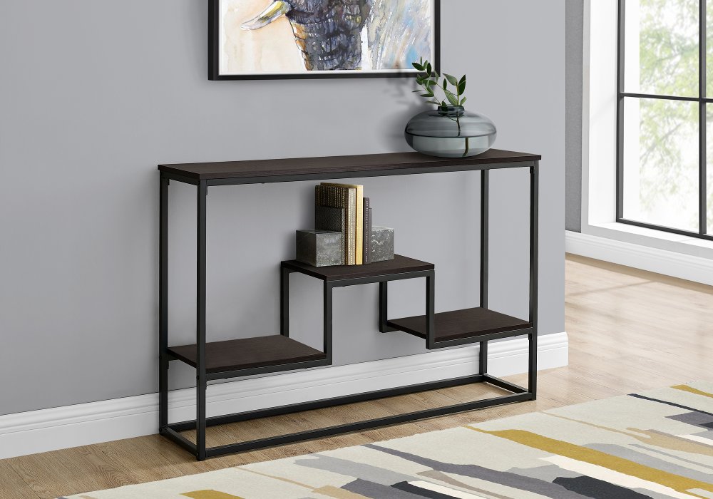 Contemporary Espresso and Black Sofa Table - Luka