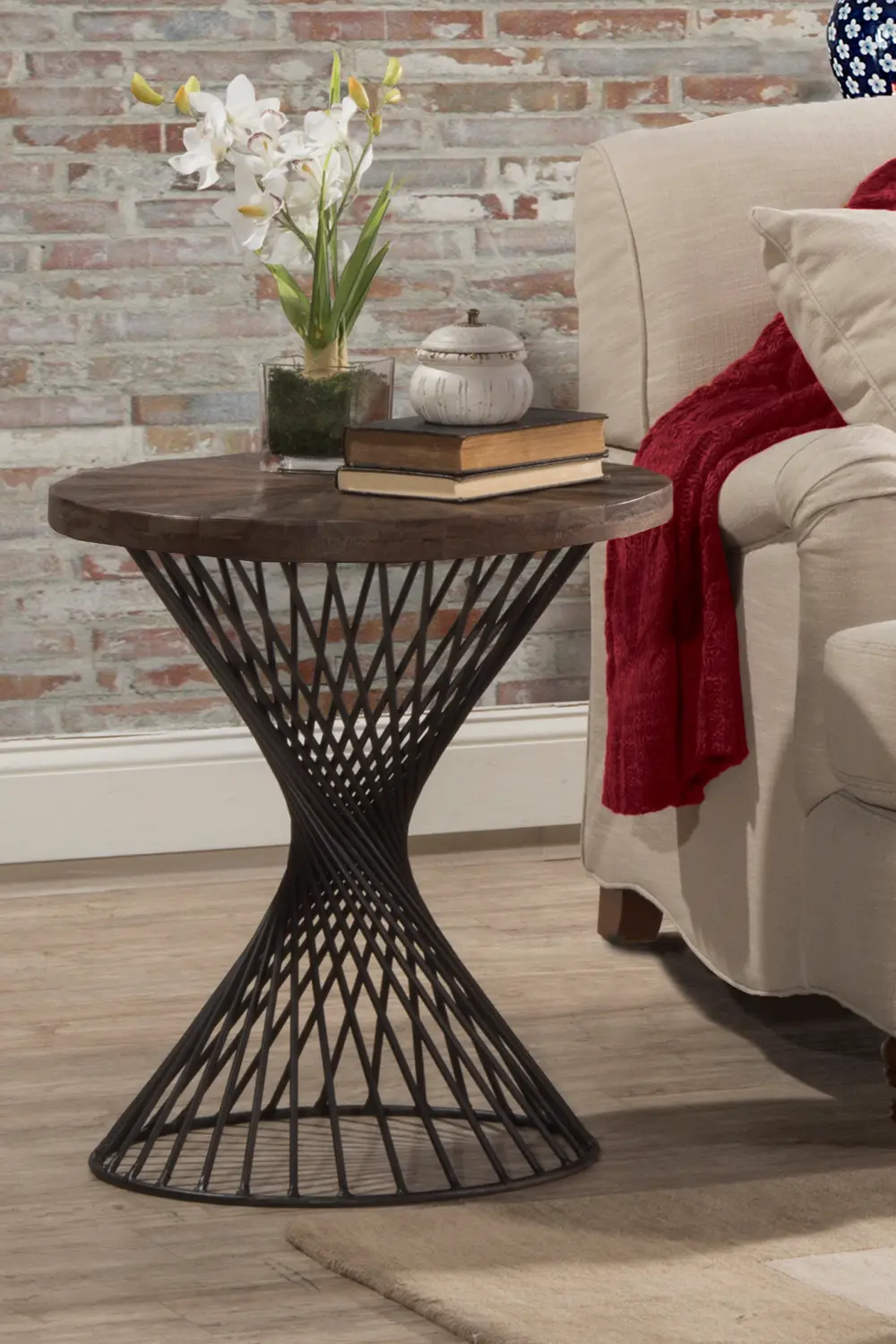 Contemporary Walnut Round End Table - Kanister-1