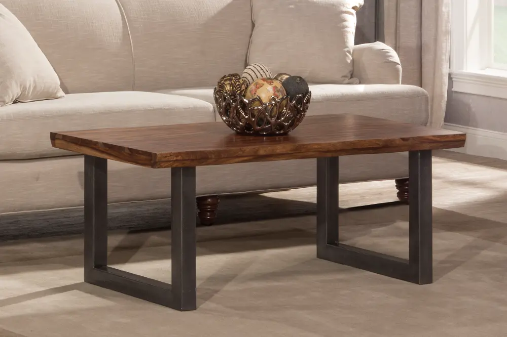 Natural Wood with Metal Base Coffee Table - Emerson-1