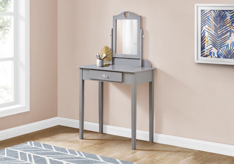 Contemporary Gray Vanity With Mirror, Contemporary Bedroom Vanity