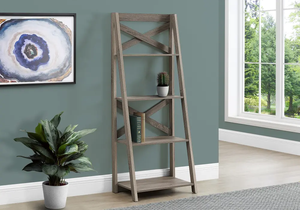 Dark Taupe Ladder Bookcase-1