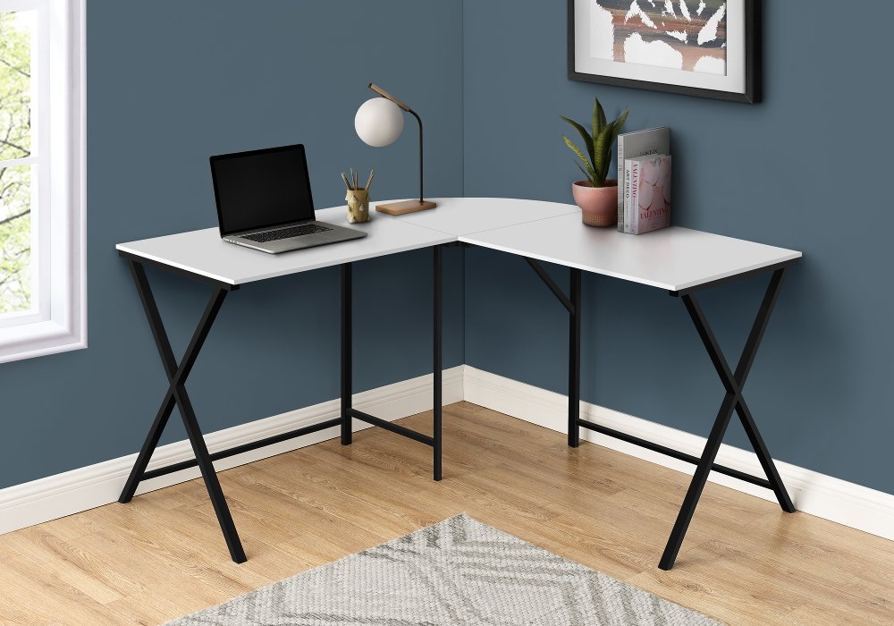 Contemporary White and Black L-Shaped Computer Desk