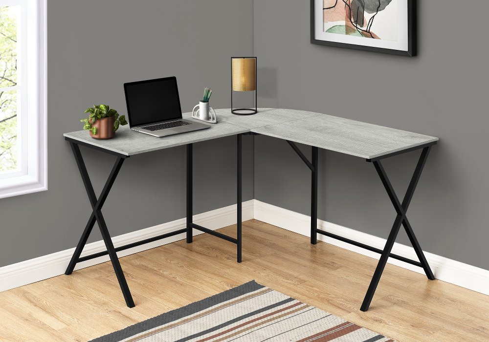 112056865 Contemporary Gray and Black L-Shaped Computer Desk sku 112056865