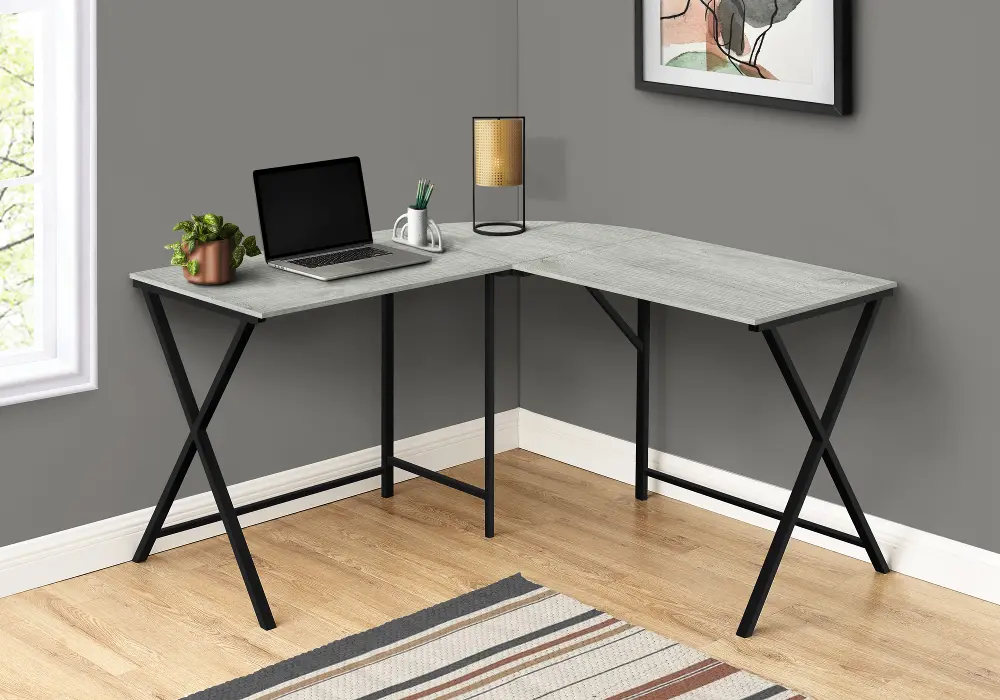 Contemporary Gray and Black L-Shaped Computer Desk-1