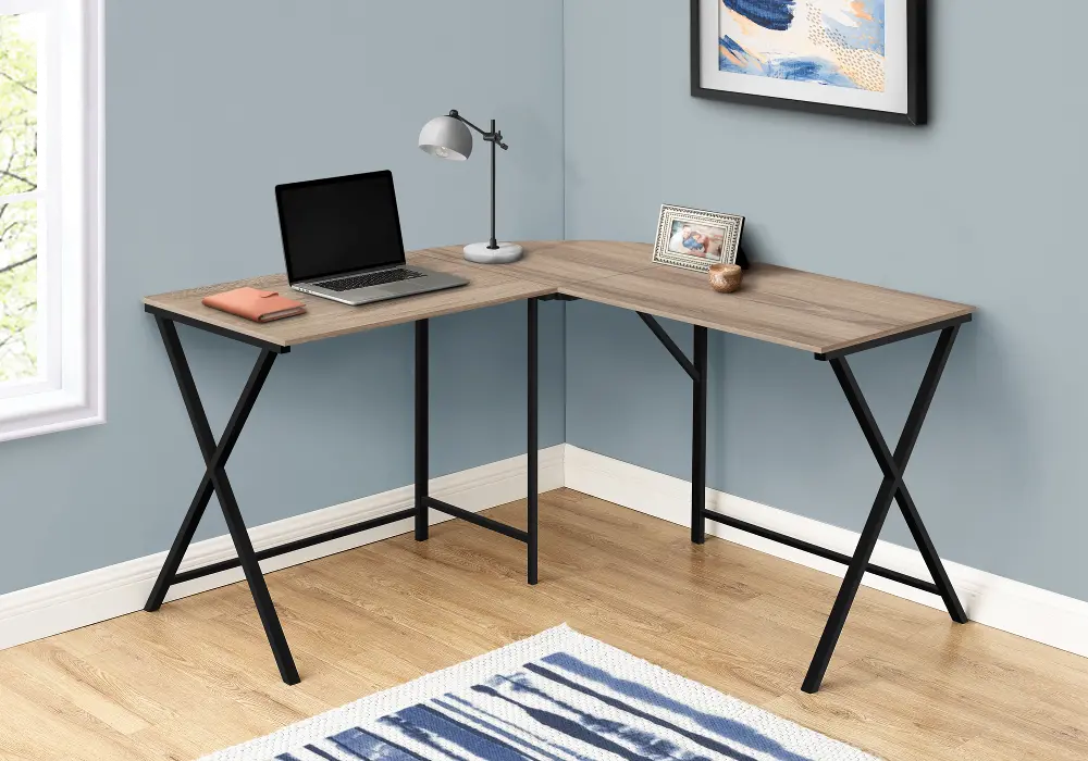 Contemporary Taupe and Black L-Shaped Computer Desk-1