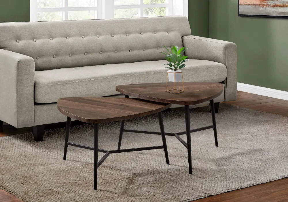 Black and Brown Mid-century Coffee Table Pair-1