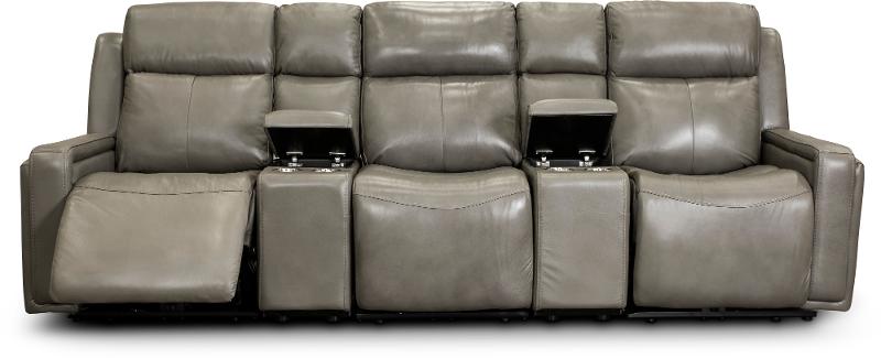 Slate Gray Leather Match 5 Piece Power, Leather Theater Sofa