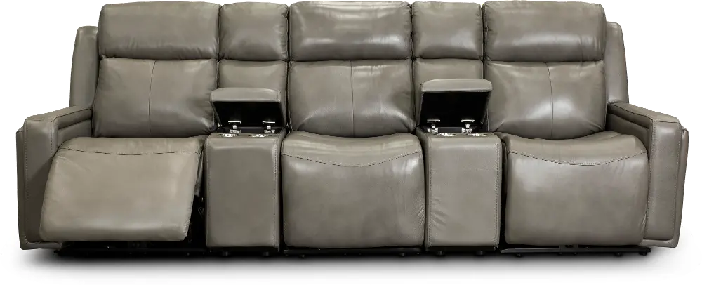 Stratus Slate Gray Leather-Match 5 Piece Power Home Theater Seating-1