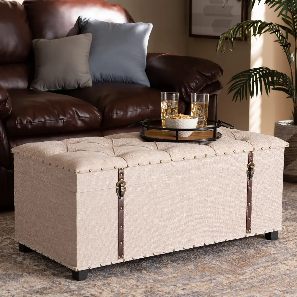 161-10276-RCW Modern Beige Upholstered Storage Trunk Ottoman - Clematis-1