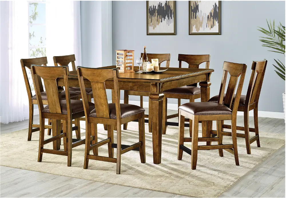 Traditional Rustic Brown 7 Piece Counter Height Dining Room Set - Carissa-1