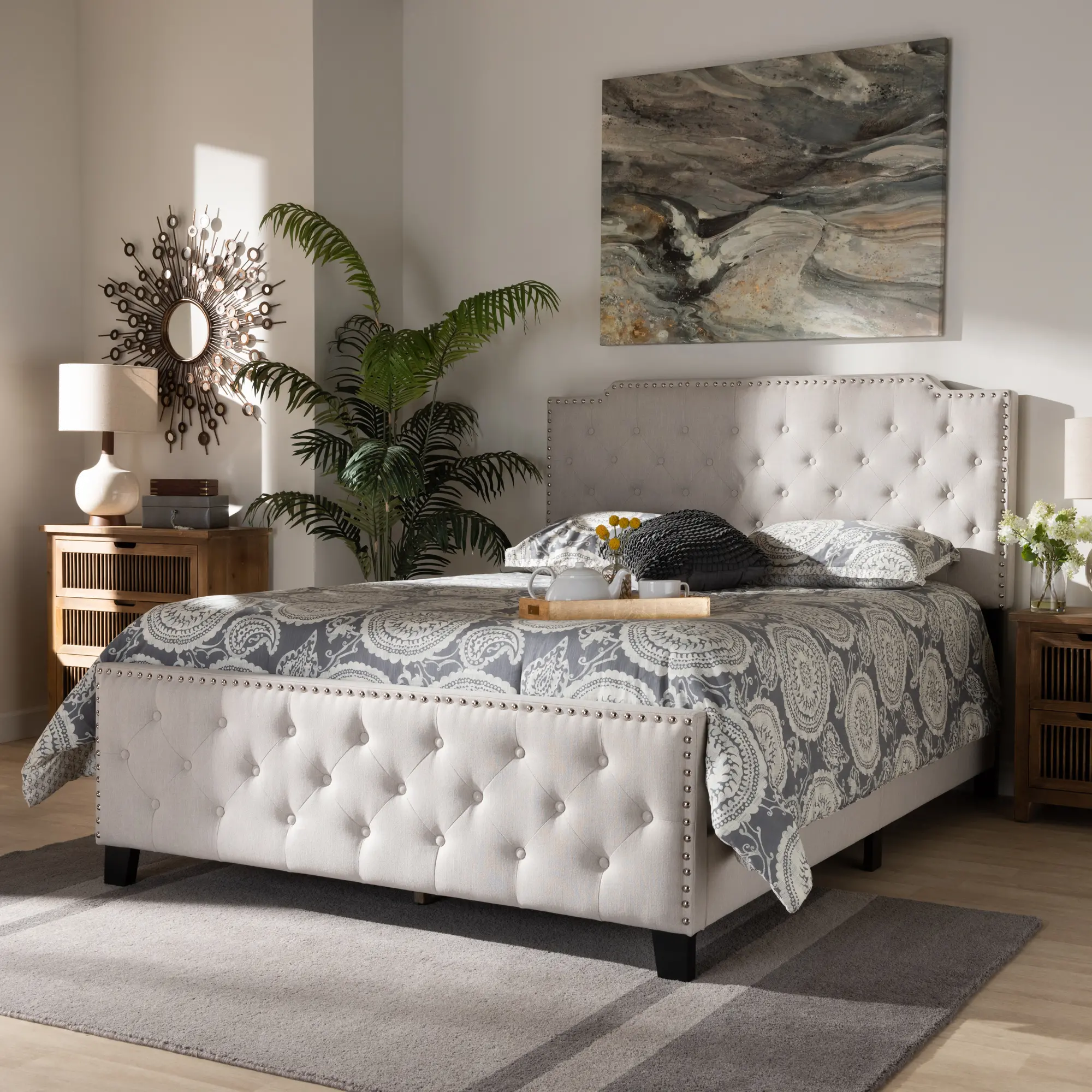 Contemporary Beige Full Upholstered Bed - Katey
