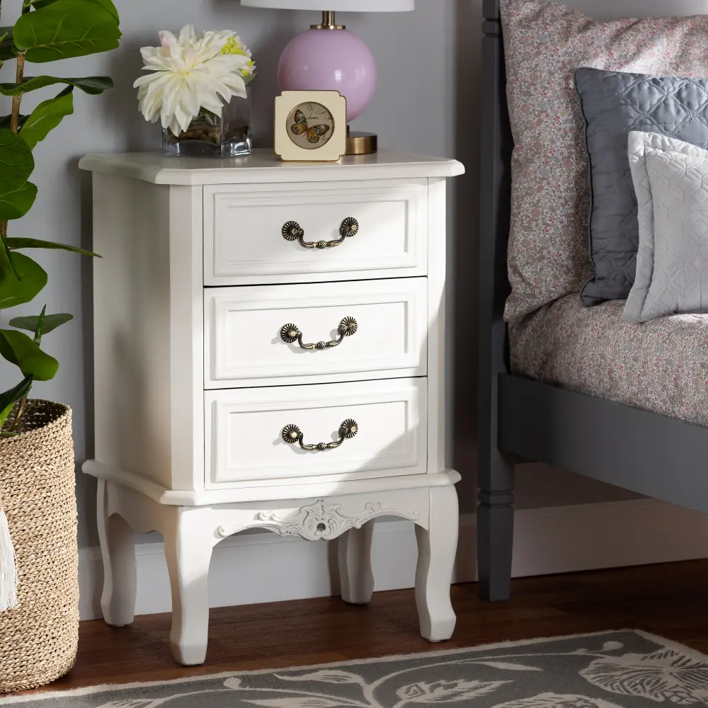 162-10259-RCW French Country White 3-Drawer Nightstand - Bess-2