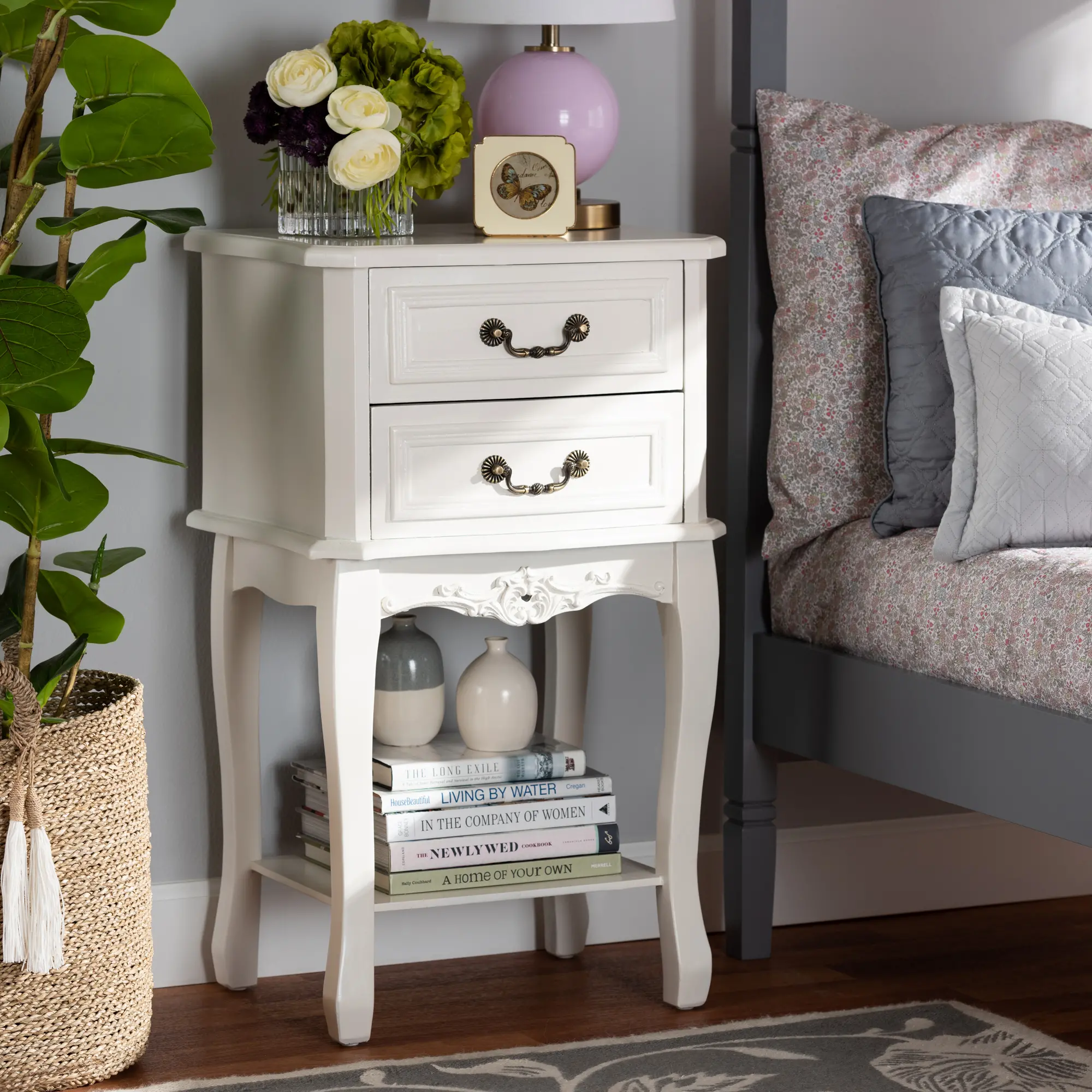 French Country White 2-Drawer Nightstand - Bess