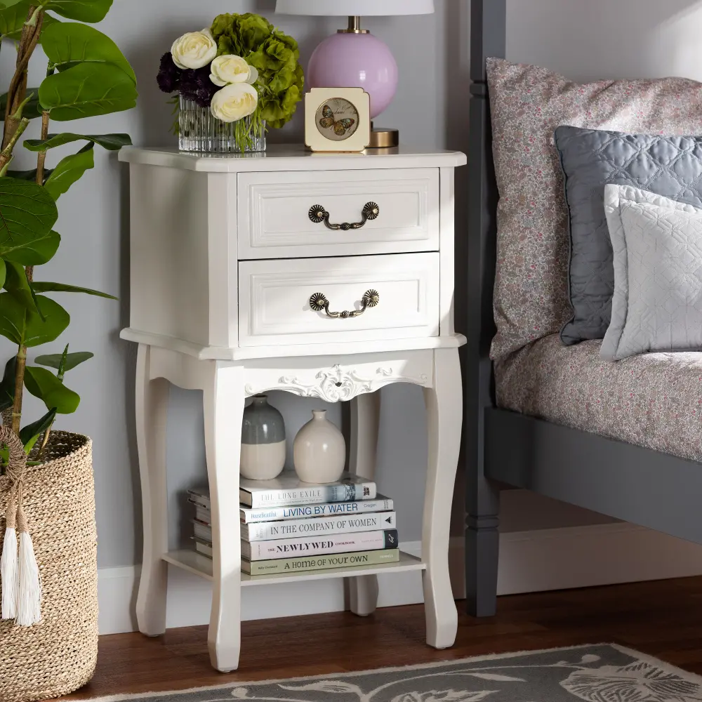162-10260-RCW French Country White 2-Drawer Nightstand - Bess-2