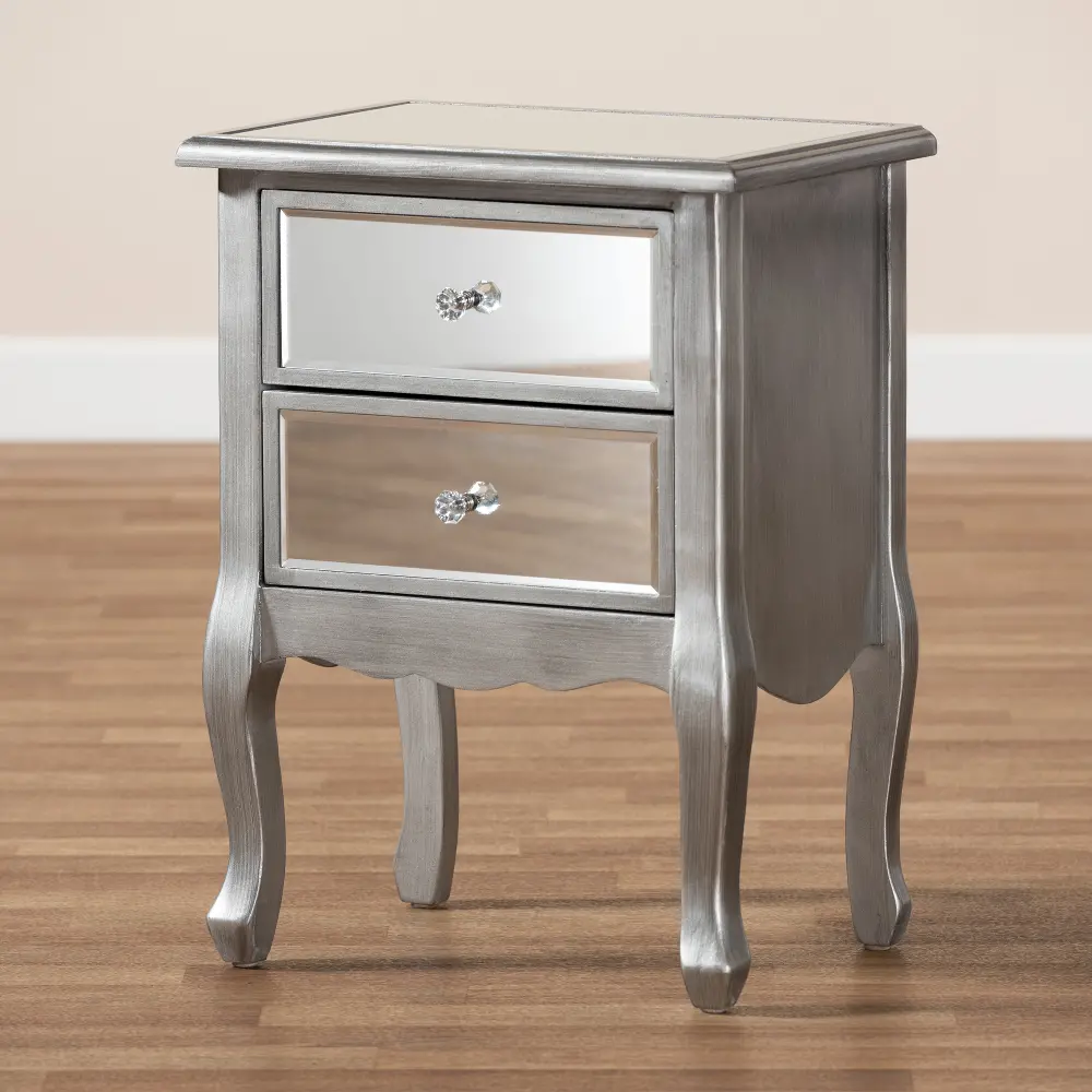 162-10266-RCW Traditional Silver and Mirrored Nightstand - Patrice-1