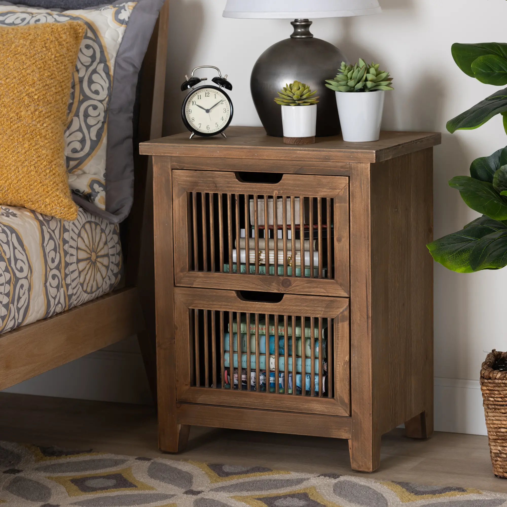 Rustic Oak 2 Drawer Nightstand - Tammi