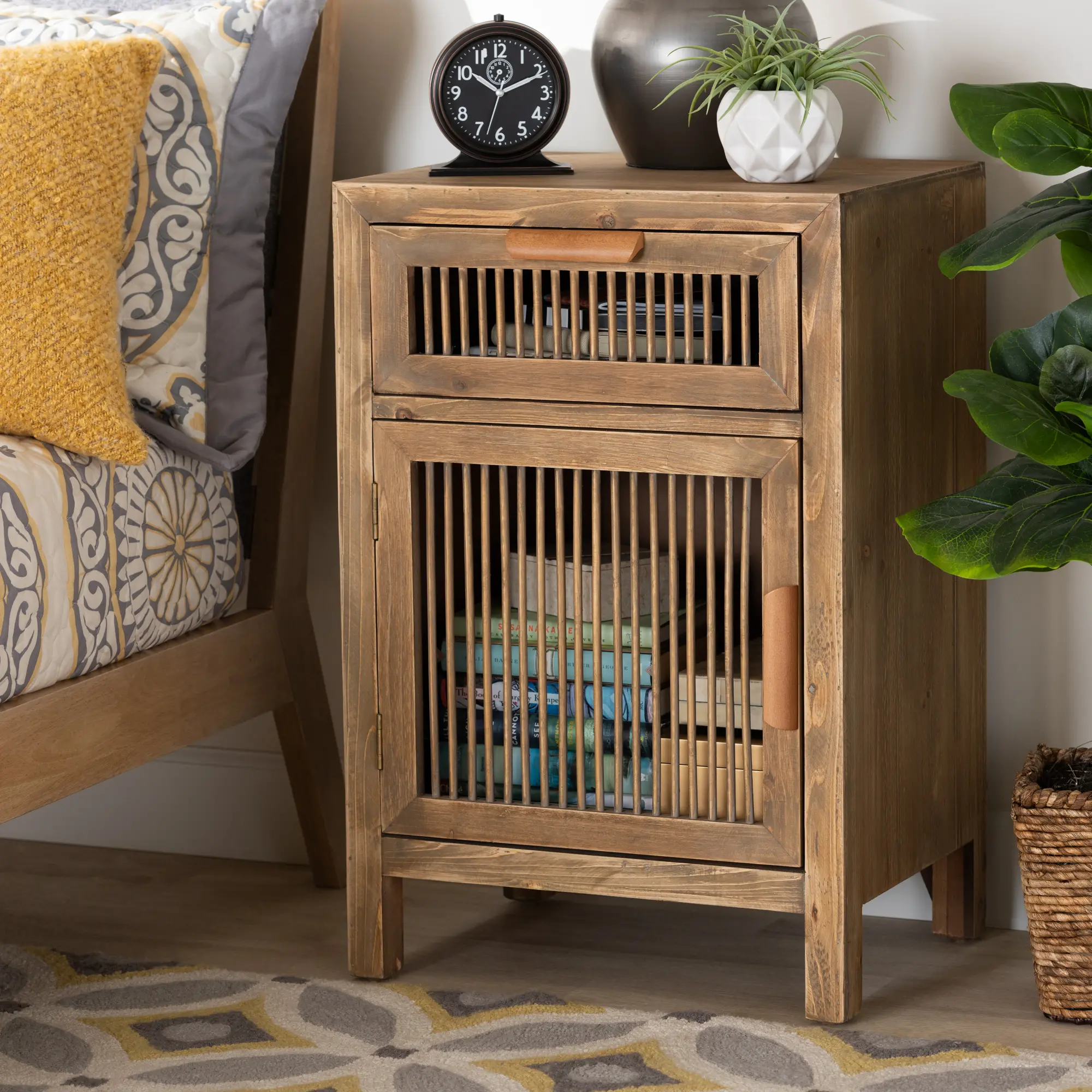Rustic Oak 1 Drawer, 1 Door Nightstand - Tammi