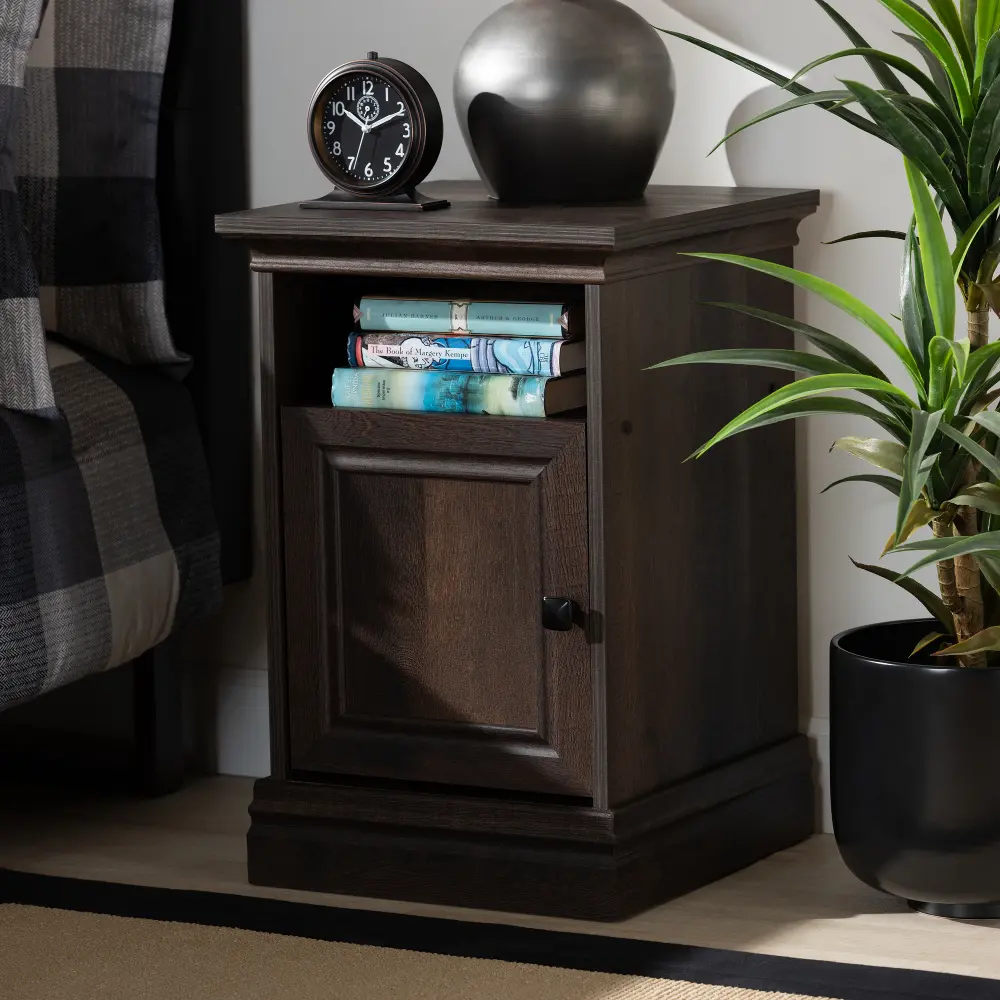 162-10439-RCW Traditional Dark Brown 1 Door Nightstand - Bradford-1