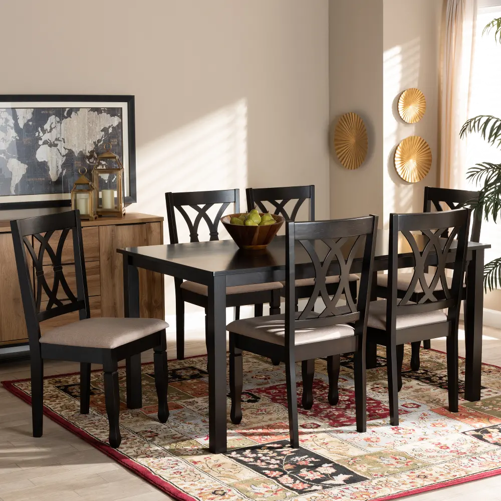 162-9403-10527-10519-RCW Contemporary Dark Brown and Sand 7 Piece Dining Room Set - Cody-1