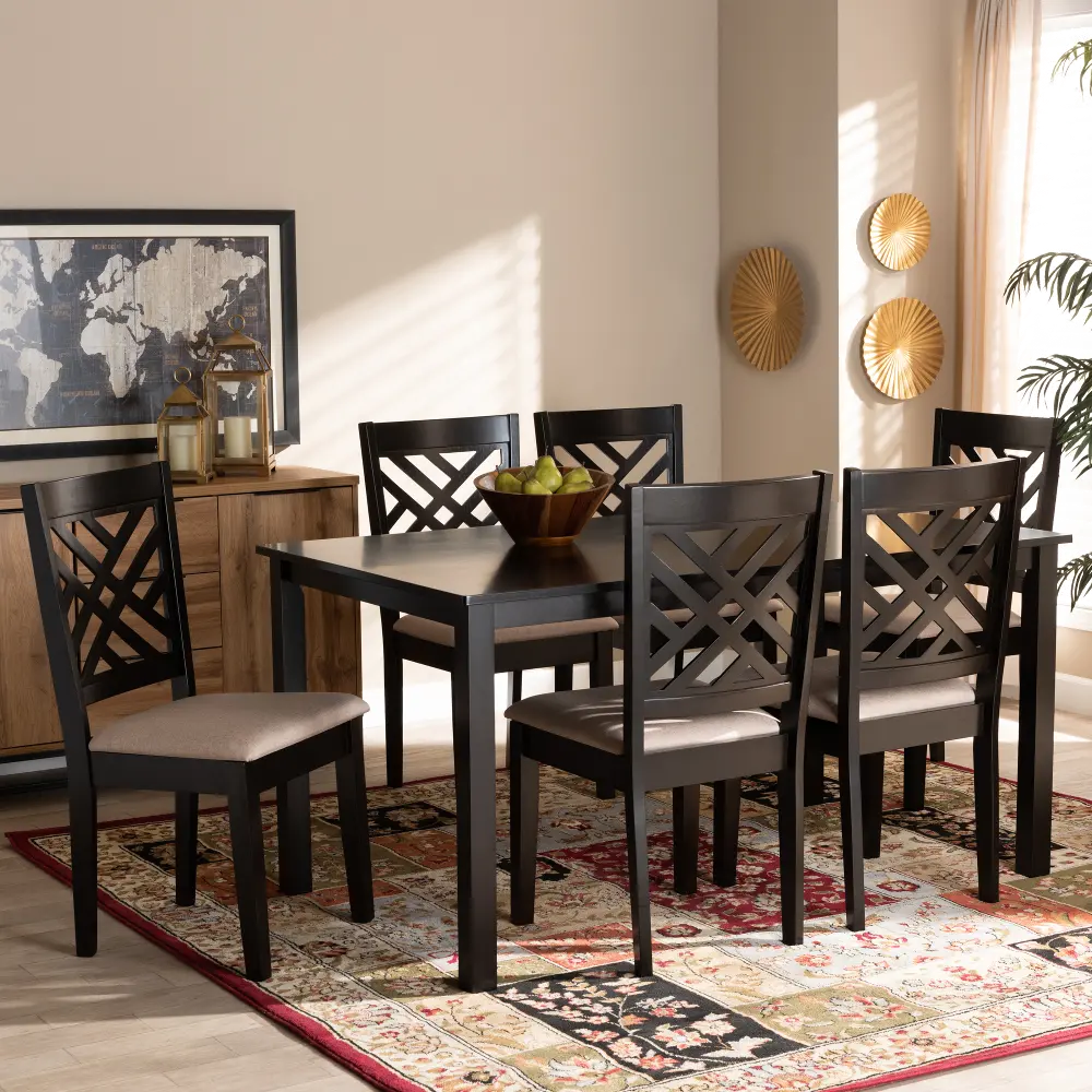 162-9401-10525-10519-RCW Contemporary Dark Brown and Sand 7 Piece Dining Room Set - Aubrie-1